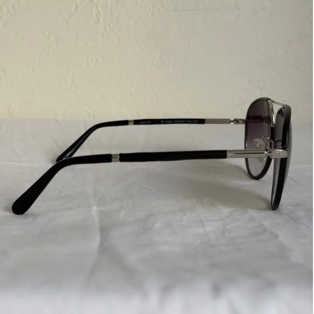 The Row x Linda Farrow Aviators ROW/80/2 Titanium Frame Black Leather Wrapped